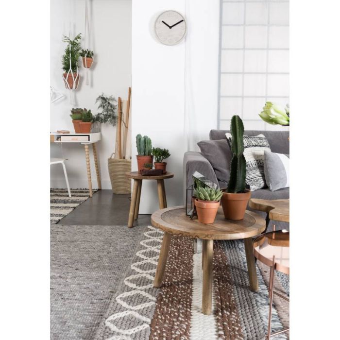 Mesa Auxiliar Redonda Madera Maciza Mango, 60 Cm