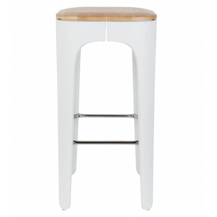 Taburete Up-High Estilo Nórdico Madera Fresno Acero Blanco, 35 Cm