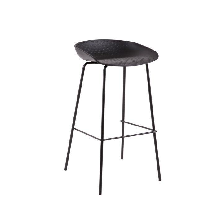 Taburete alto en metal y polipropileno negro.