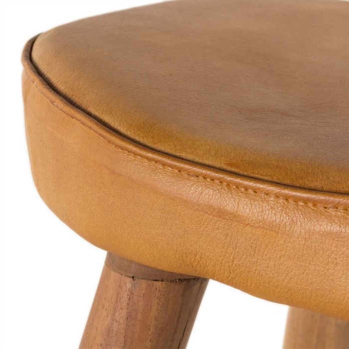 Taburete Alto Cuero Marrón Madera, 50 Cm