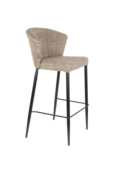 Taburete de bar en madera tapizada marrón y metal negro 53,5 cm