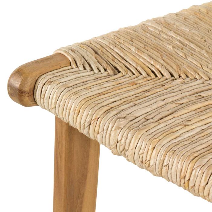 Taburete Alto Fibra Banano Trenzado Madera Teca, 50 Cm