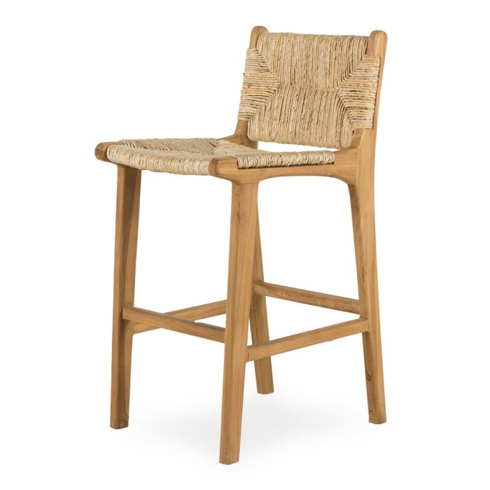 Taburete Alto Fibra Banano Trenzado Madera Teca, 50 Cm