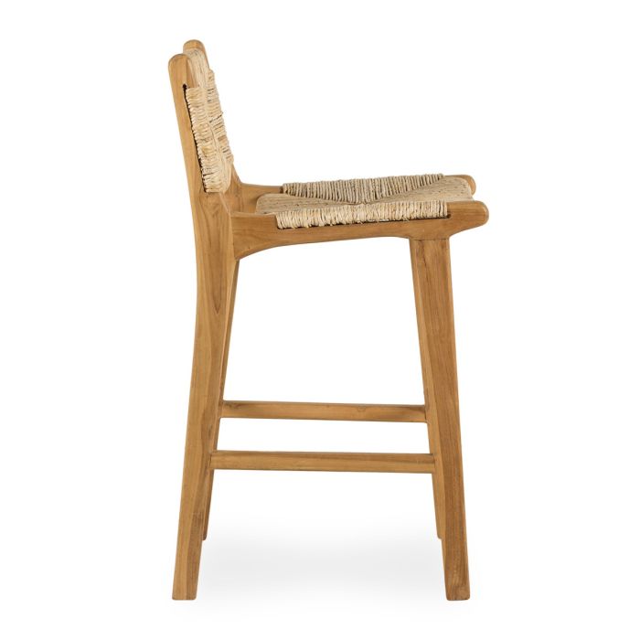 Taburete Alto Fibra Banano Trenzado Madera Teca, 50 Cm