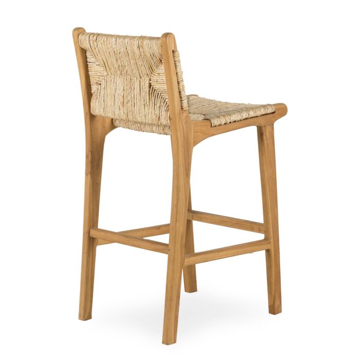 Taburete Alto Fibra Banano Trenzado Madera Teca, 50 Cm