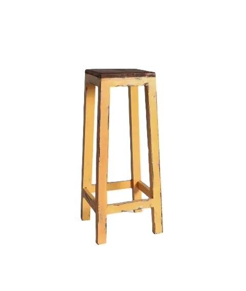 Taburete amarillo marón madera vintage