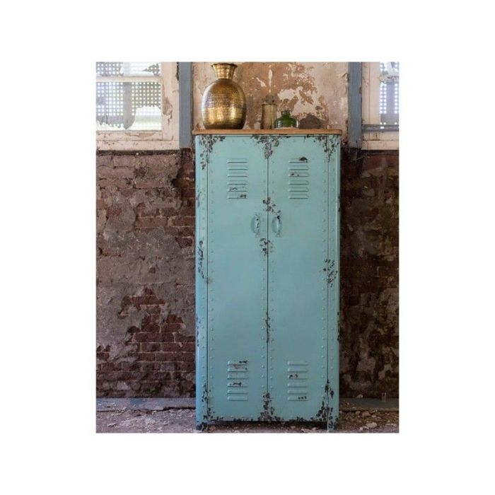 Armario Taquillero Desgastado Industrial Azul Celeste Hierro Pintado, 153 Cm