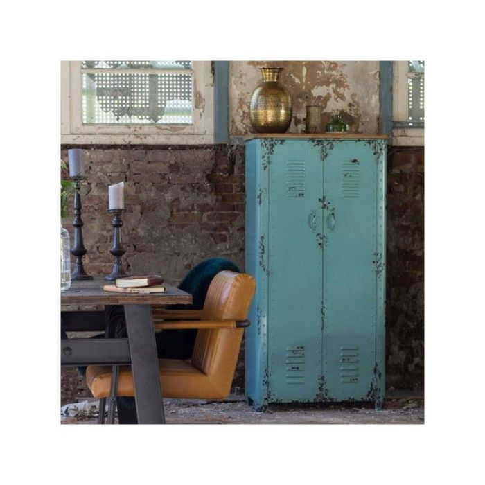 Armario Taquillero Desgastado Industrial Azul Celeste Hierro Pintado, 153 Cm