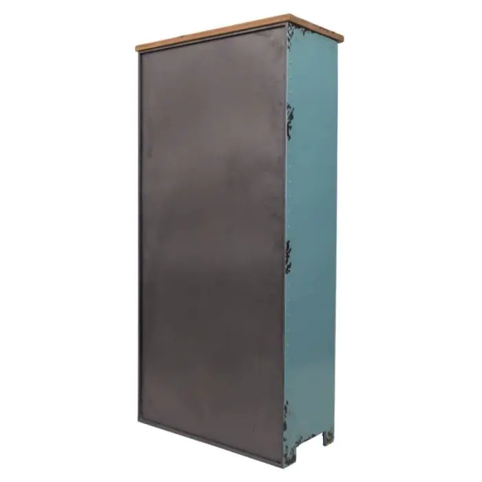 Armario Taquillero Estilo Industrial Azul Envejecido Hierro Pintado, 153 Cm