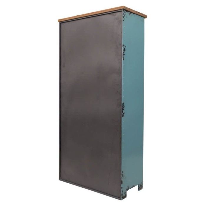 Armario Taquillero Desgastado Industrial Azul Celeste Hierro Pintado, 153 Cm
