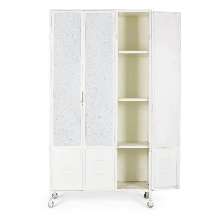 Taquilla con Ruedas Cristal Metal Blanco, 100 Cm