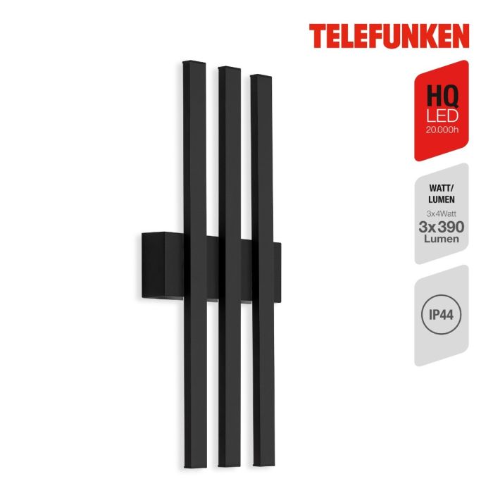 Aplique Exterior 3 Focos Led Metal Negro, 37 Cm