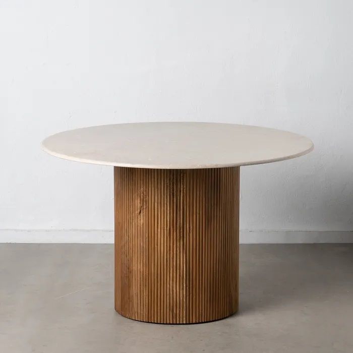 Mesa Comedor Natural-Crema Mármol/Madera, 120 Cm