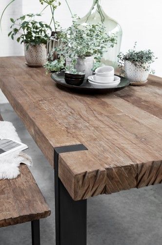Mesa Comedor Madera Teca Metal, 250 Cm