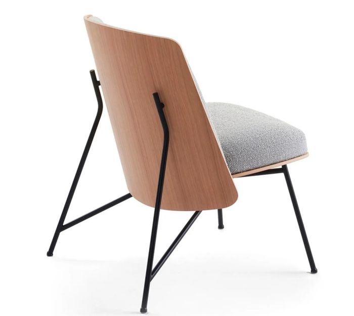 Sillón Tejido Bouclé Gris Madera Acero, 59 Cm