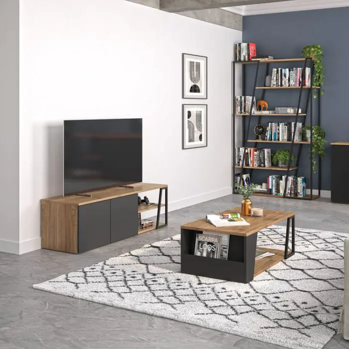 Mueble Tv  Moderno  Madera Negro Albi, 145 Cm