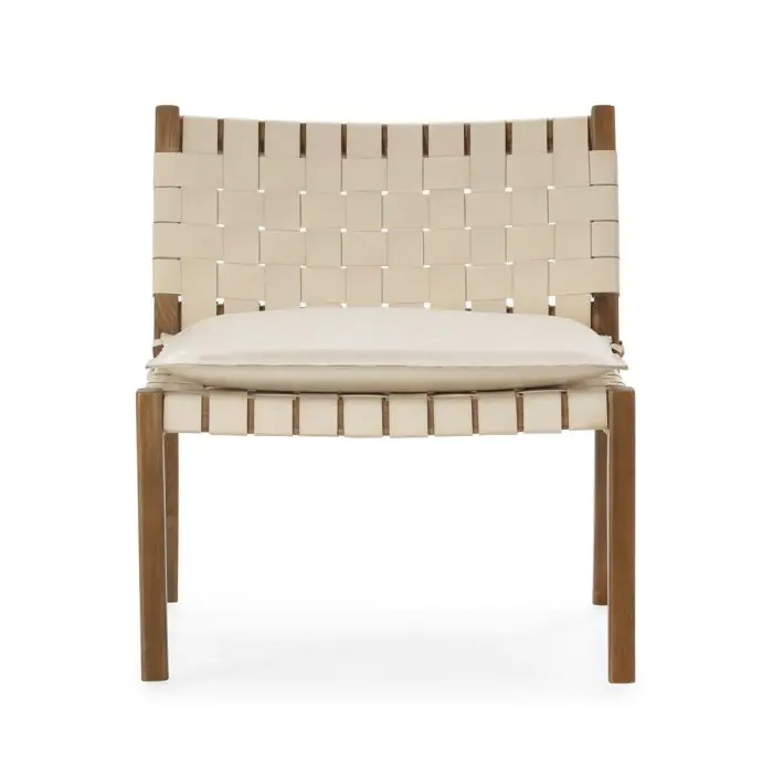 Sillón 65x71x70 Madera de Teca/Cuero/P.Piel -- Natural/Blanco
