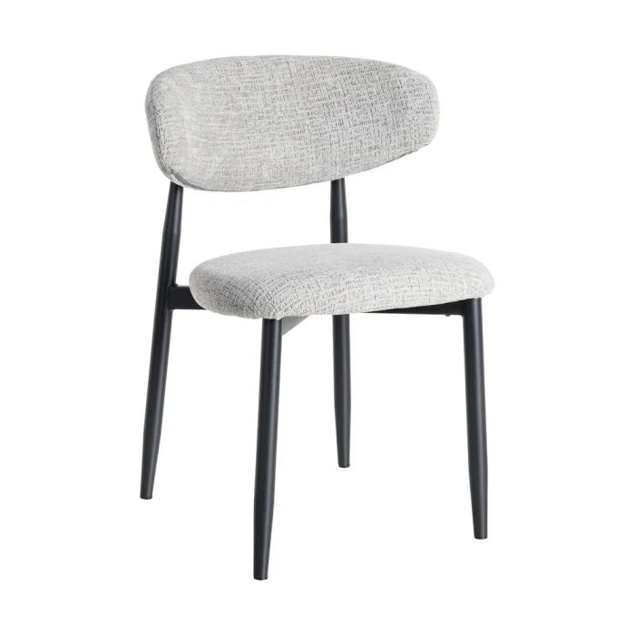 Silla moderna en metal negro tapizado en tejido gris.