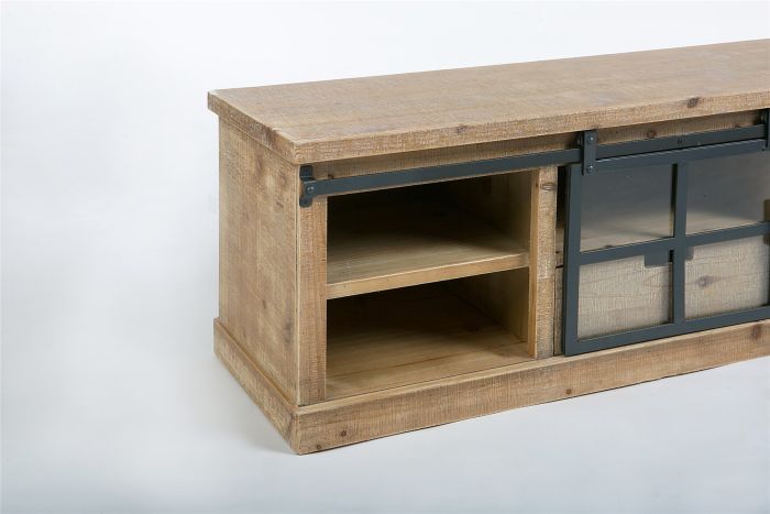 Mueble Tv Industrial Madera Pino Hierro Cristal 120 Cm
