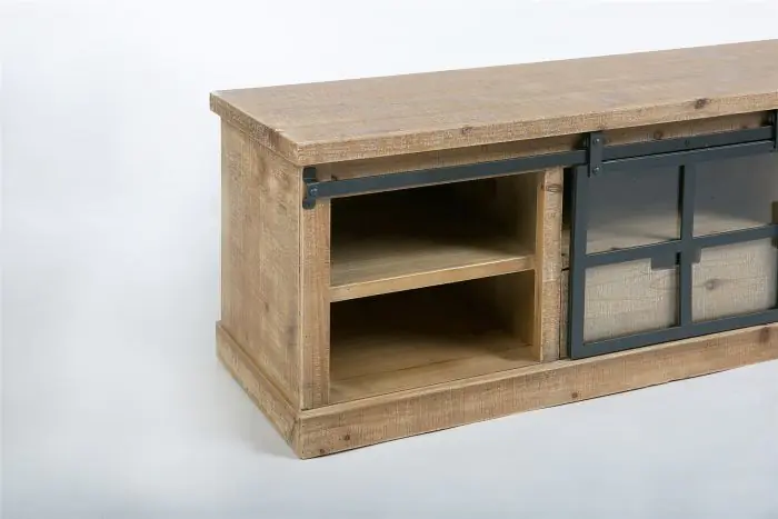 Mueble Tv Industrial Madera Pino Hierro Cristal 120 Cm