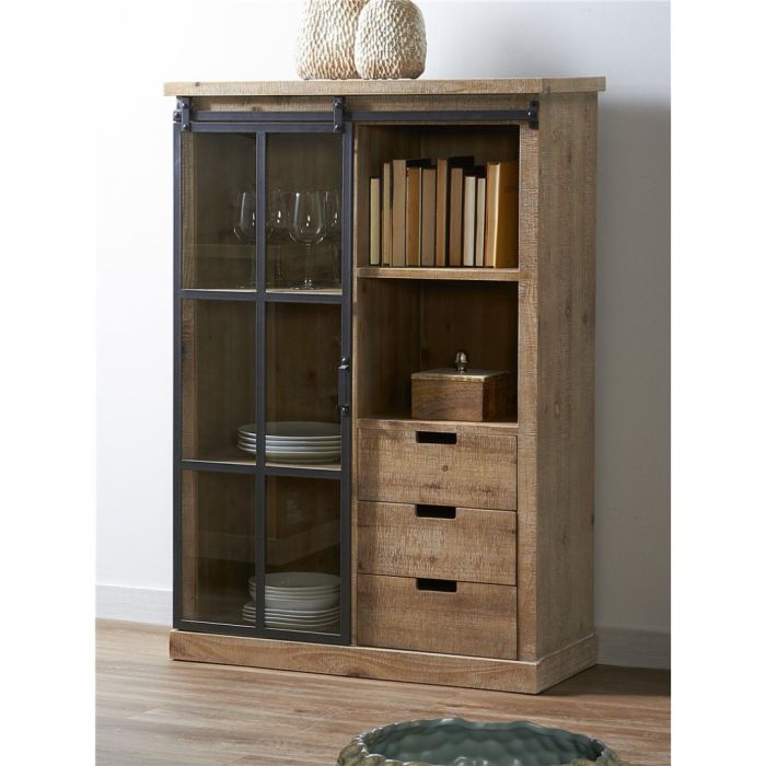 Vitrina Industrial Madera Natural Hierro Negro, 83 Cm