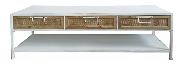 Mueble TV Industrial Yume contiene tres cajones fibras Naturales Metal Blanco, 140 Cm
