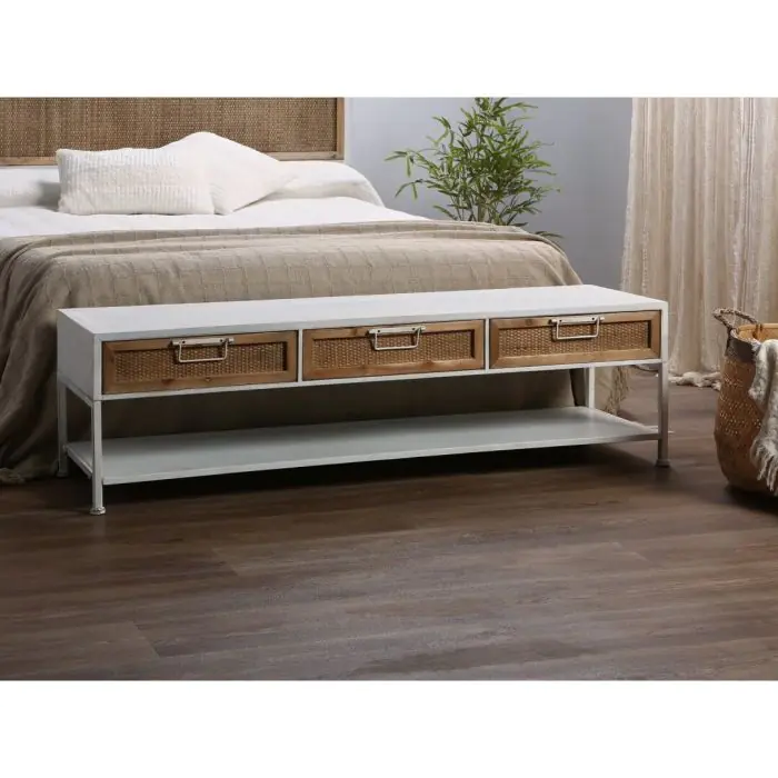 Mueble TV Fibras Naturales Metal Blanco, 140 Cm