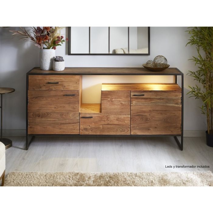 Aparador Artama con Luz Led Madera Acacia Metal, 175 Cm