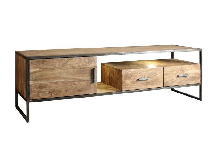 Mueble TV con Luz Led Estilo Moderno Madera Acacia, 175 Cm