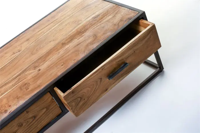 Mesa Centro 2 Cajones Madera Acacia Metal, 120 Cm