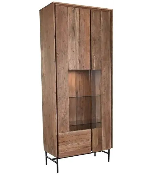Vitrina Estilo Moderno Marrón Madera Acacia Cristal, 197 Cm