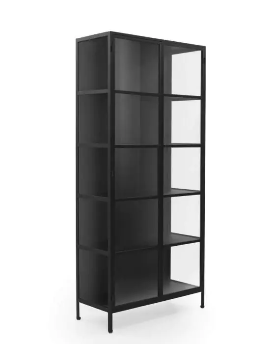 Vitrina Alta Puertas Cristal Estructura Hierro Negro