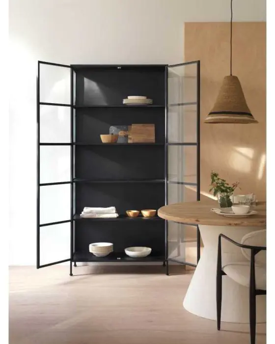 Vitrina Alta Puertas Cristal Estructura Hierro Negro