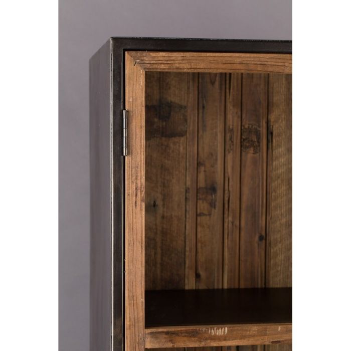 Vitrina 2 Puertas Cristal Madera Reciclada Metal Negro Envejecido, 43 Cm