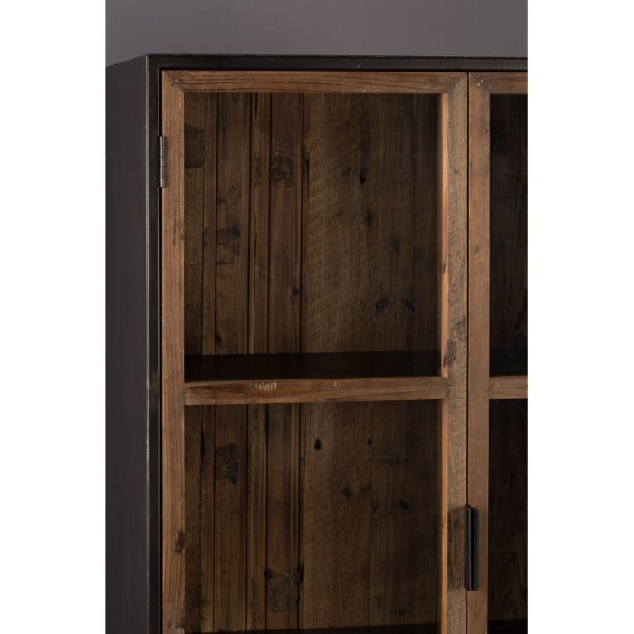 Vitrina 2 Puertas Cristal Madera Reciclada Metal Negro Envejecido, 43 Cm