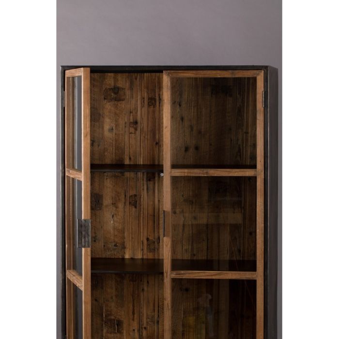 Vitrina 2 Puertas Cristal Madera Reciclada Metal Negro Envejecido, 43 Cm