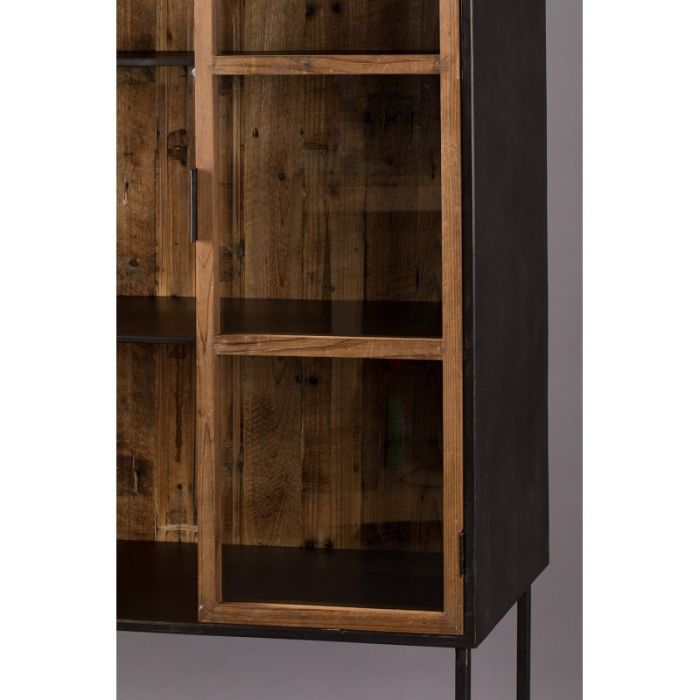 Vitrina 2 Puertas Cristal Madera Reciclada Metal Negro Envejecido, 43 Cm