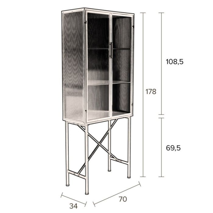 Vitrina Hierro 2 Puertas Vidrio Templado Negro, 70 Cm