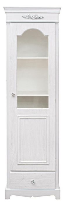 Vitrina en madera blanco opaco decapado y puerta de cristal.