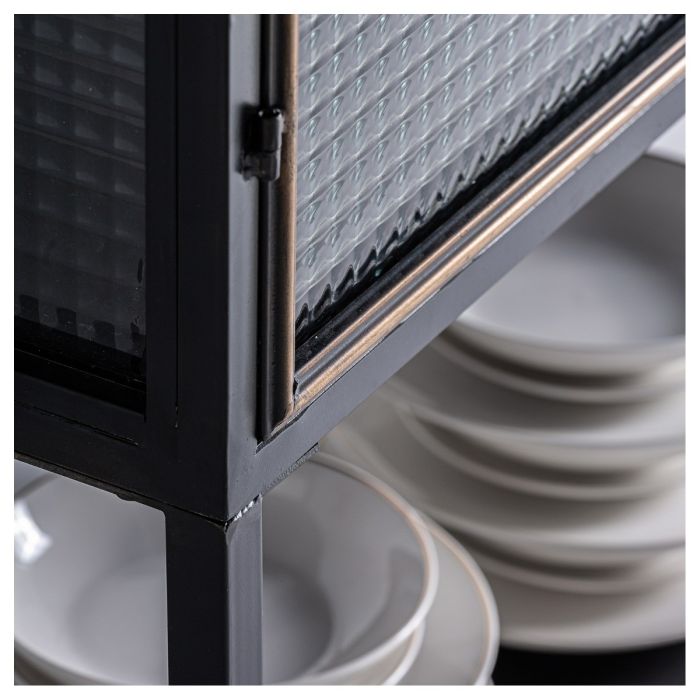 Vitrina Straw 2 Puertas Industrial Hierro Negro Oro, 85 Cm