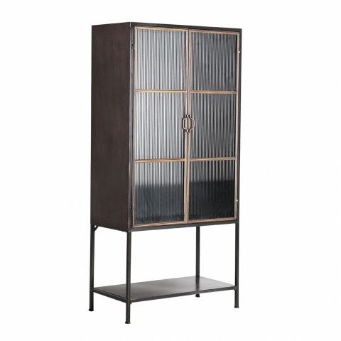 Vitrina Straw 2 Puertas Industrial Hierro Negro Oro, 85 Cm