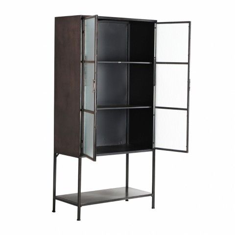 Vitrina Straw 2 Puertas Industrial Hierro Negro Oro, 85 Cm