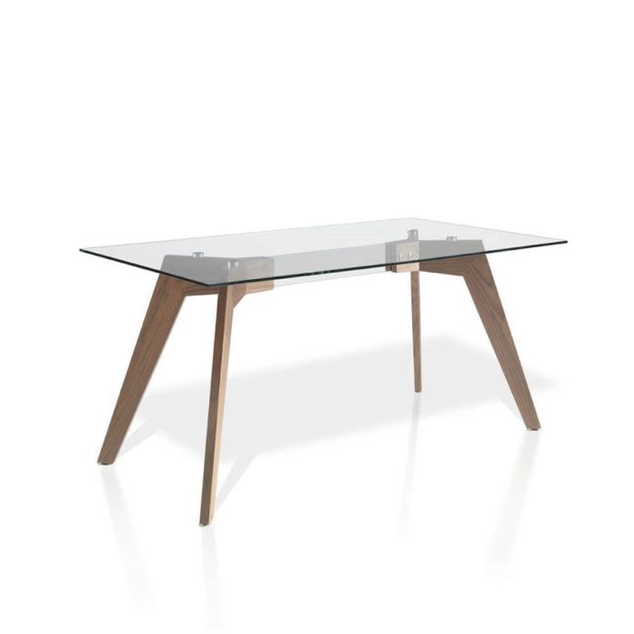 Mesa Comedor Diseño Moderno Madera Nogal Cristal,160cm