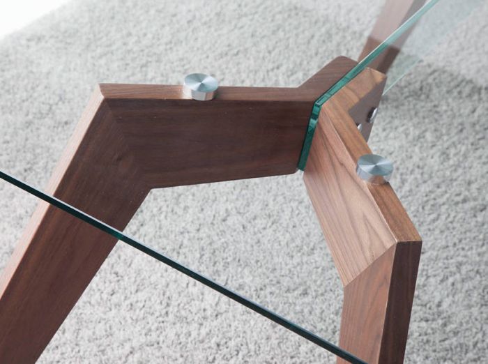 Mesa Comedor Diseño Moderno Madera Nogal Cristal,160cm