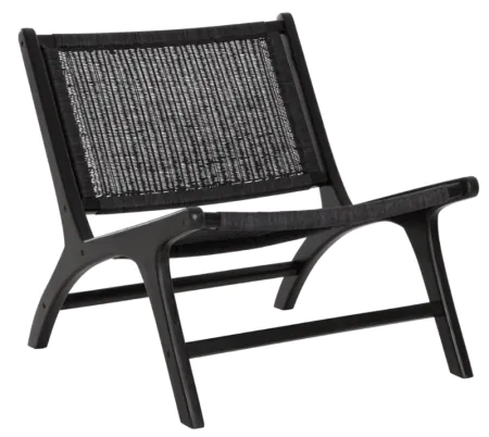 Sillón Ratán Madera Teca Negro, 69 Cm