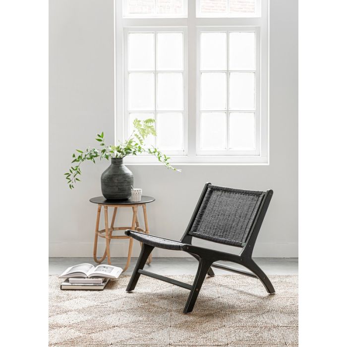 Sillón Ratán Madera Teca Negro, 69 Cm
