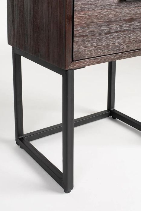 Mesita de Noche Madera Teca Marrón Hierro, 30 Cm