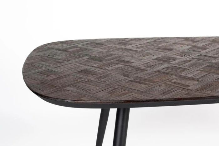 Mesa Comedor Ovalada Madera Teca Hierro, 118 Cm