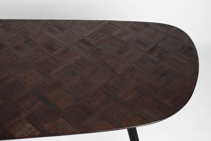 Mesa Comedor Ovalada Madera Teca Hierro, 118 Cm