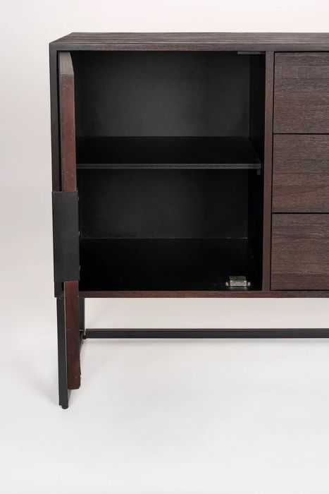 Aparador Alto Madera Teca Marrón Hierro, 135 Cm